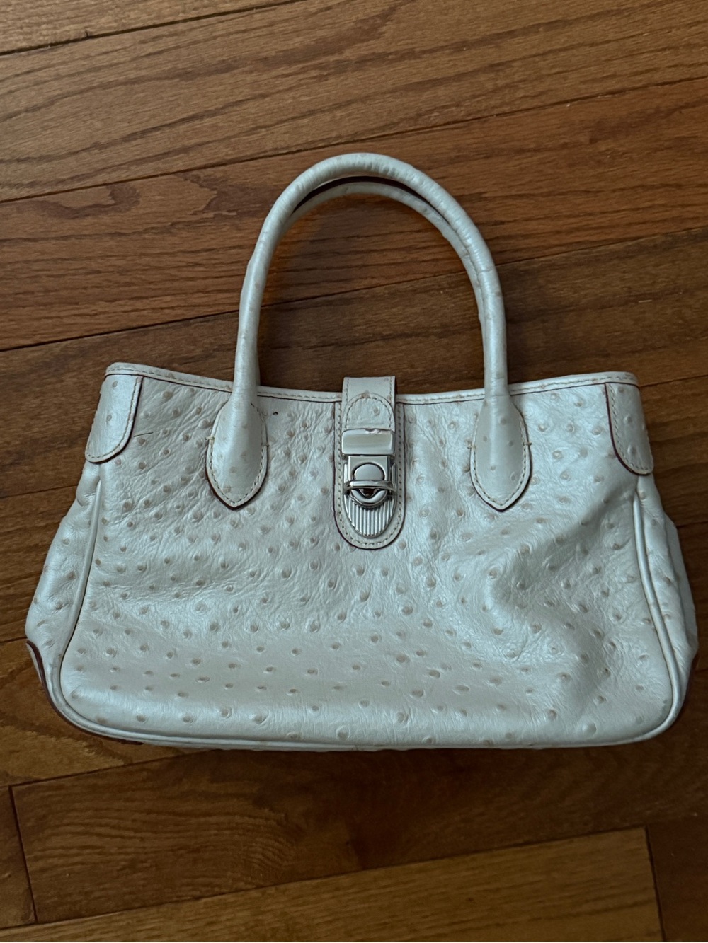 Dooney White Ostric Satchel Handbag - has long strap